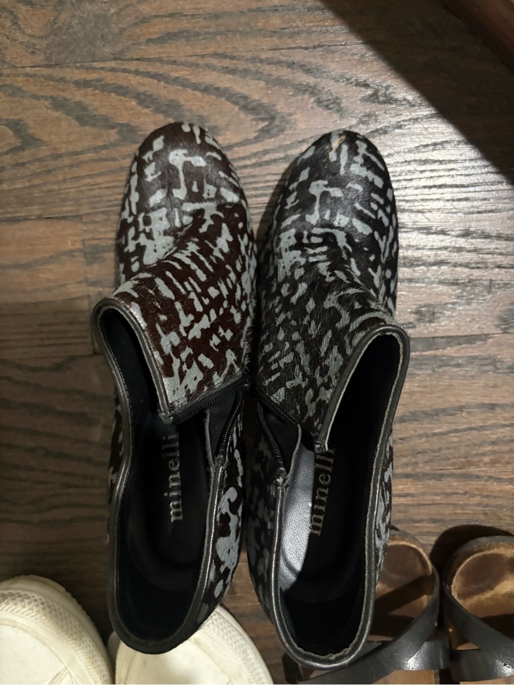 Minelli Black and Brown Textured Chelsea Booties